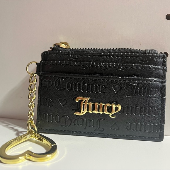 Juicy Couture Accessories - Juicy couture logo black zippered credit card holder wallet heart